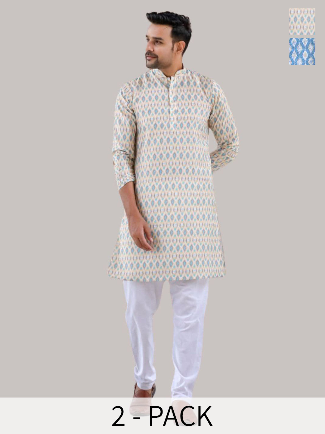 

Aanys Culture Selection Of 2 Ethnic Motifs Printed Dobby Straight Kurta, White