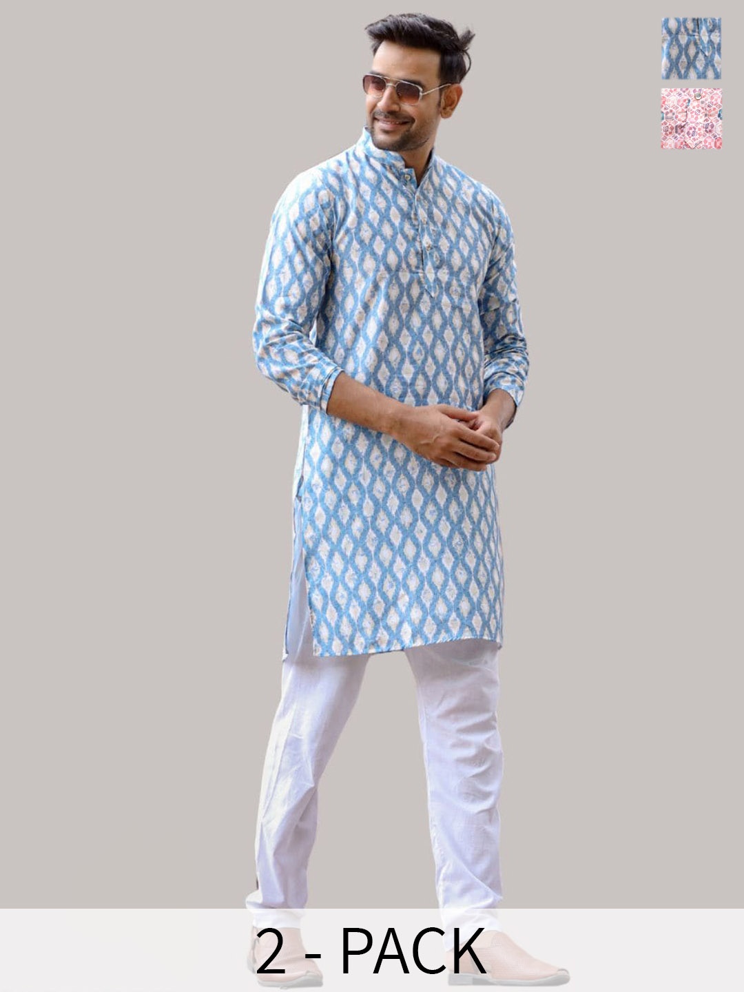 

Aanys Culture Selection Of 2 Ethnic Motifs Printed Dobby Straight Kurta, Blue