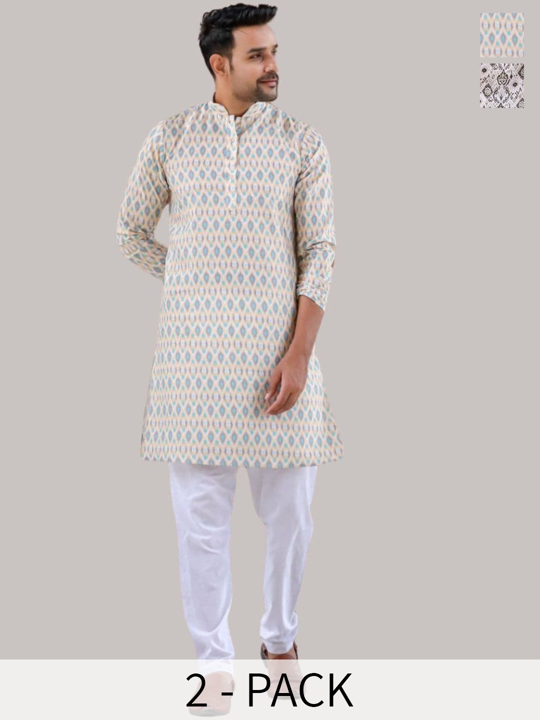 

Aanys Culture Pack of 2 Ethnic Motifs Printed Dobby Straight Kurta, Yellow