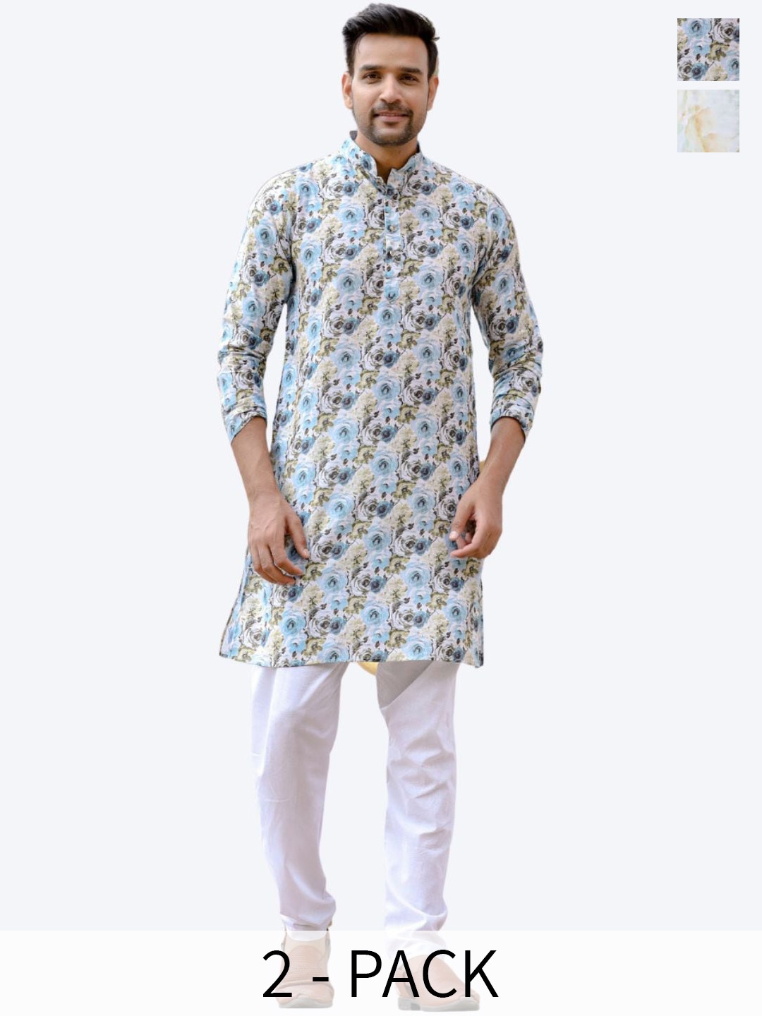 

Aanys Culture Selection Of 2 Abstract Printed Dobby Straight Kurta, Blue