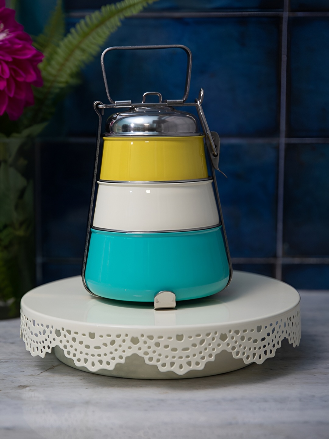 

Living With Elan White & Yellow Stainless Steel Tiffin Box