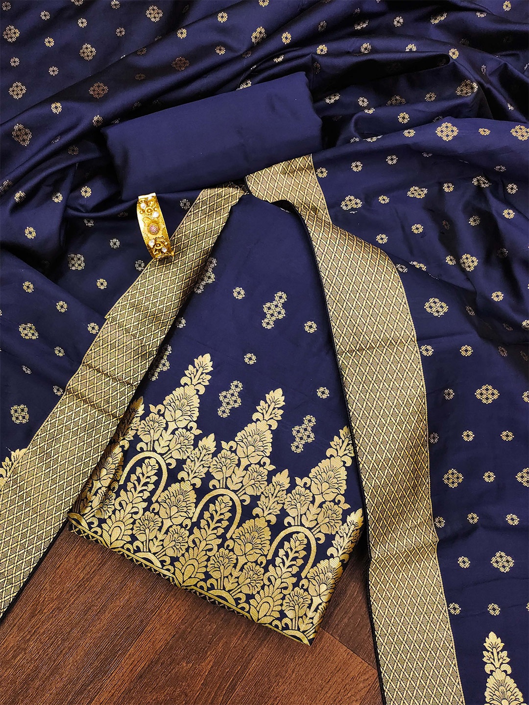 

MANVAA Unstitched Dress Material, Navy blue