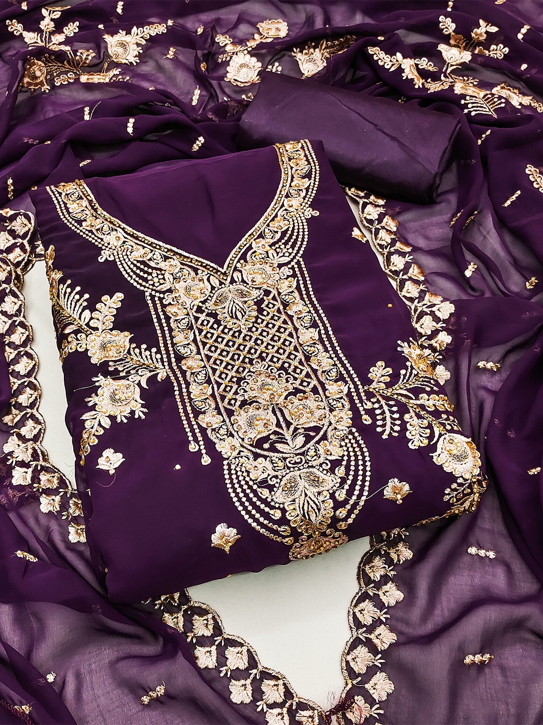 

MANVAA Embellished Unstitched Dress Material, Purple