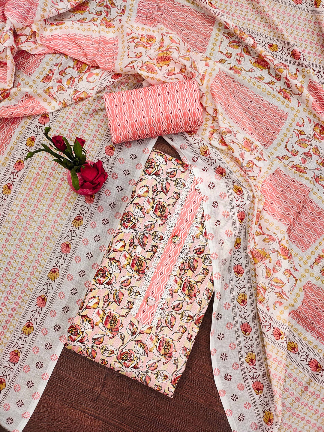 

MANVAA Printed Unstitched Dress Material, White