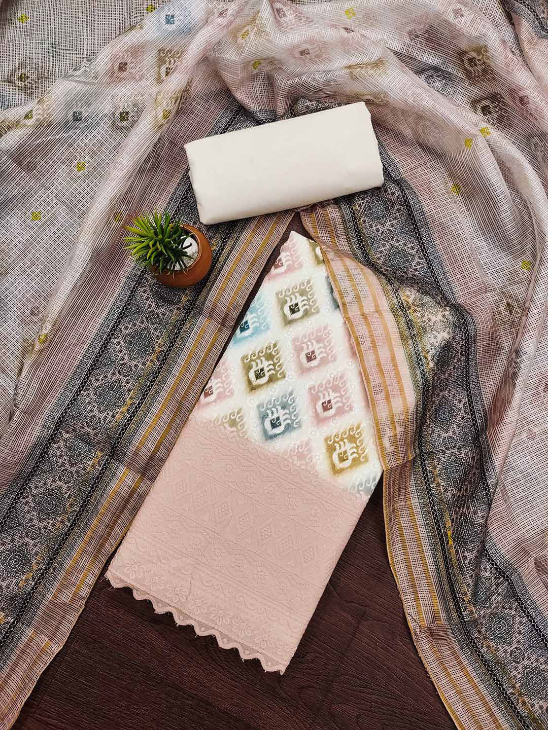 

MANVAA Embellished Unstitched Dress Material, White