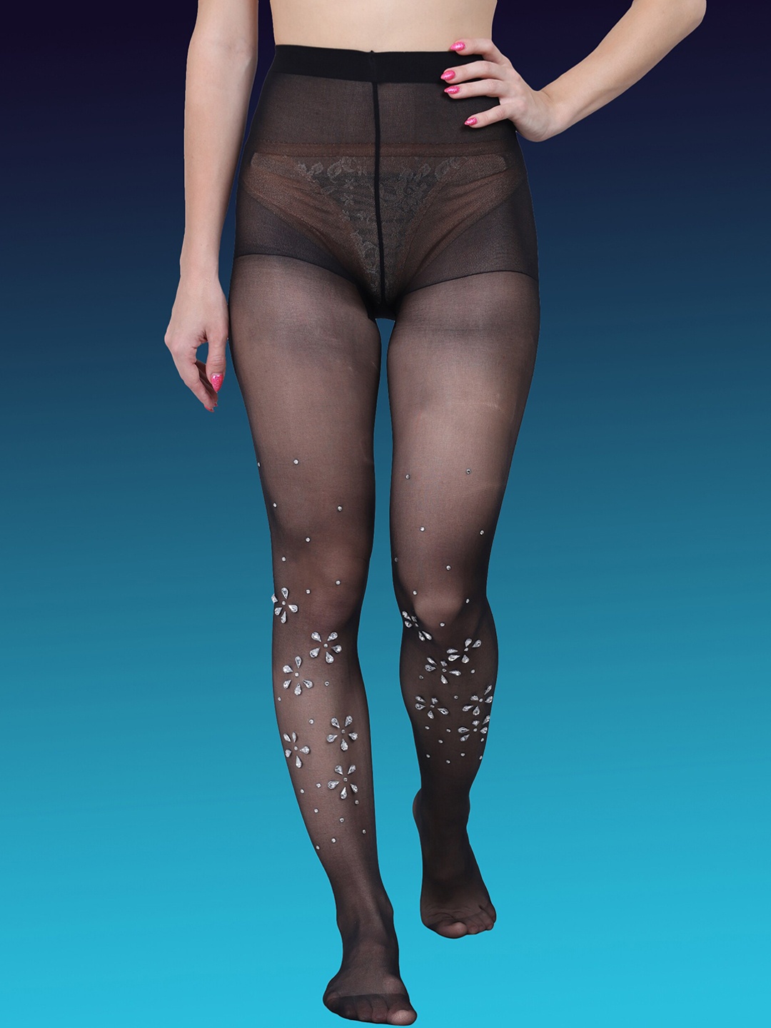 

COLOR STYLE Diamond-Textured Semi Sheer Stockings, Black