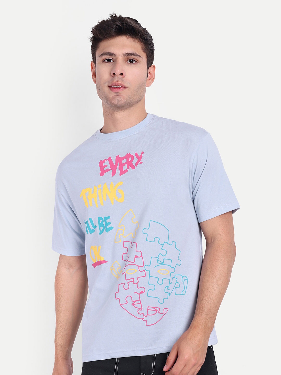 

REPRISE Typography Printed Round Neck Oversized T-shirt, Blue