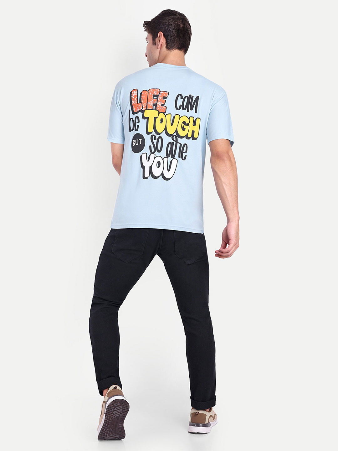 

REPRISE Typography Printed Round Neck Short Sleeves Cotton T-shirt, Blue