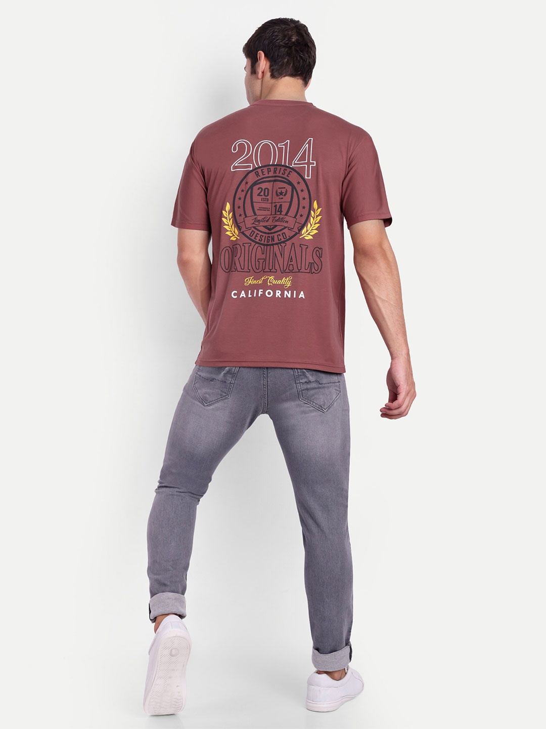 REPRISE Typography Printed Round Neck Oversized T-shirt, Rust