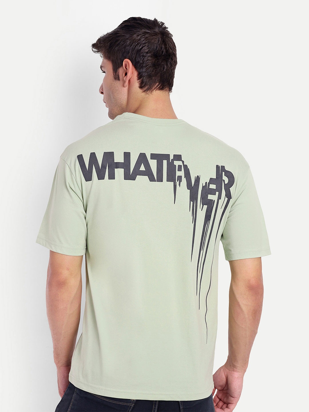 

REPRISE Typography Printed Round Neck Oversized T-shirt, Green
