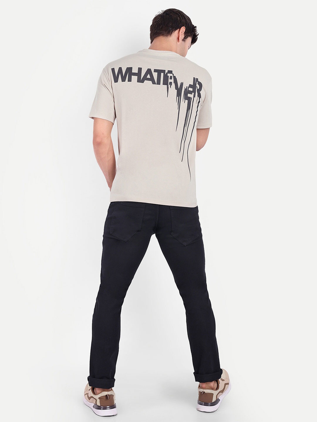 

REPRISE Typography Printed Drop Shoulder Oversized T-shirt, Beige
