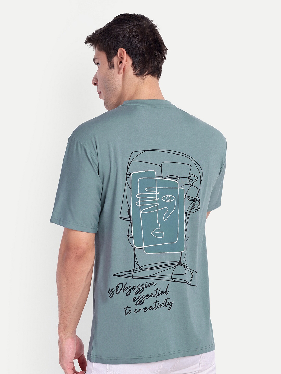 

REPRISE Graphic Printed Round Neck Oversized T-shirt, Green