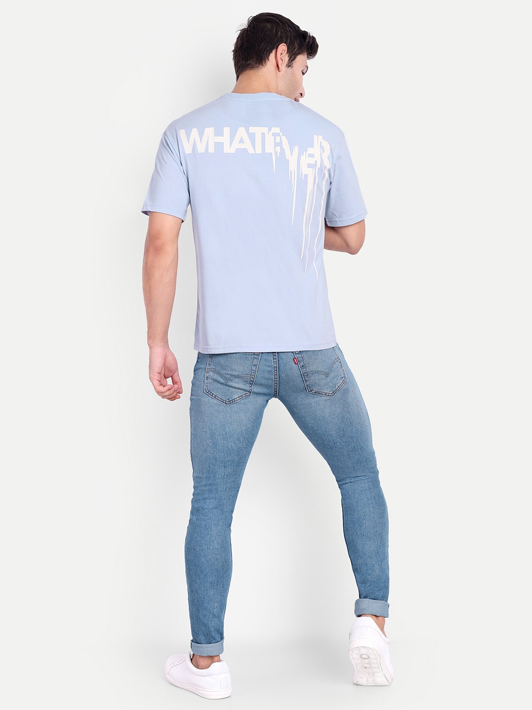 

REPRISE Typography Printed Round Neck Oversized T-shirt, Blue