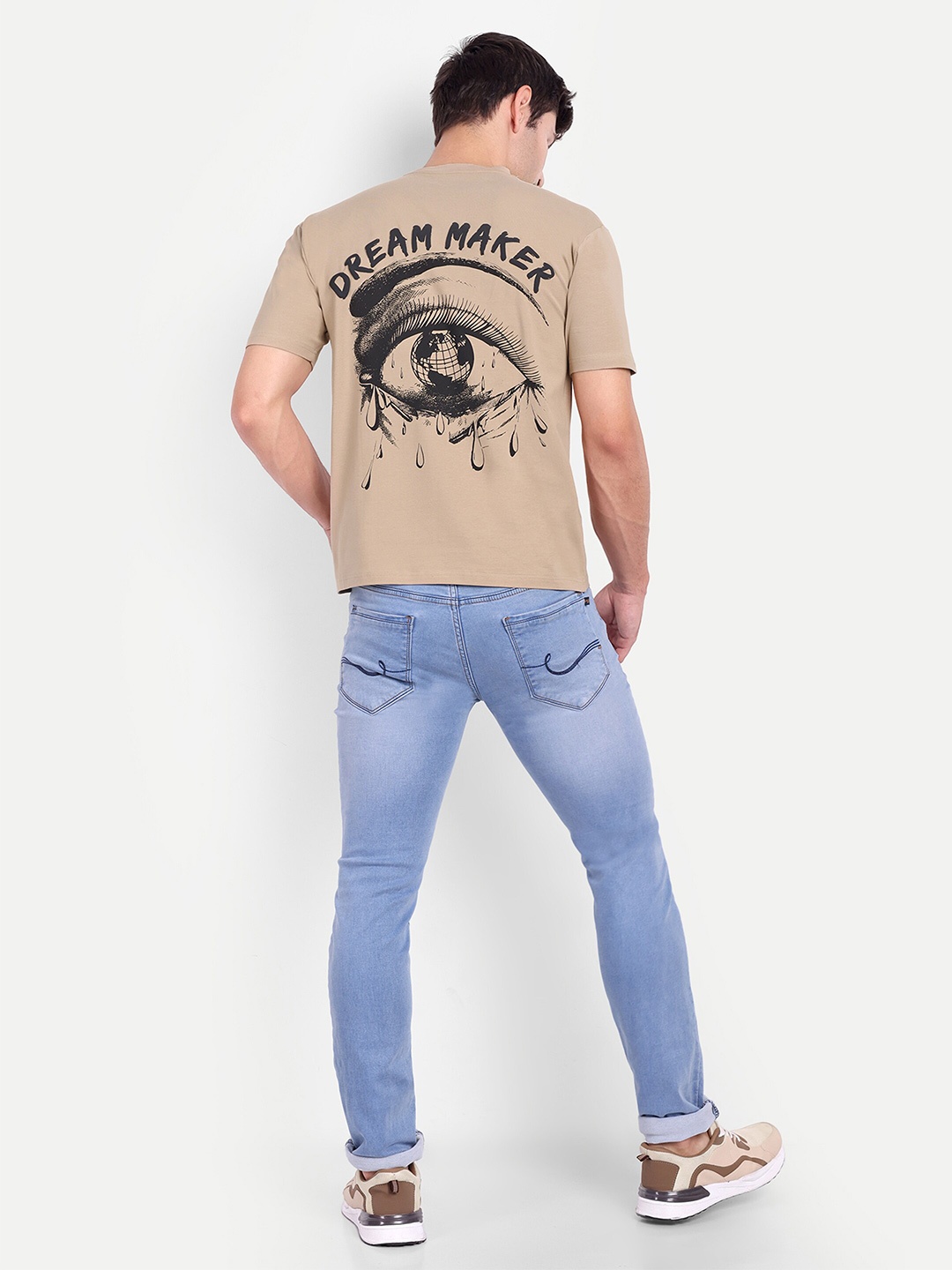 

REPRISE Typography Printed Round Neck Oversized T-shirt, Beige