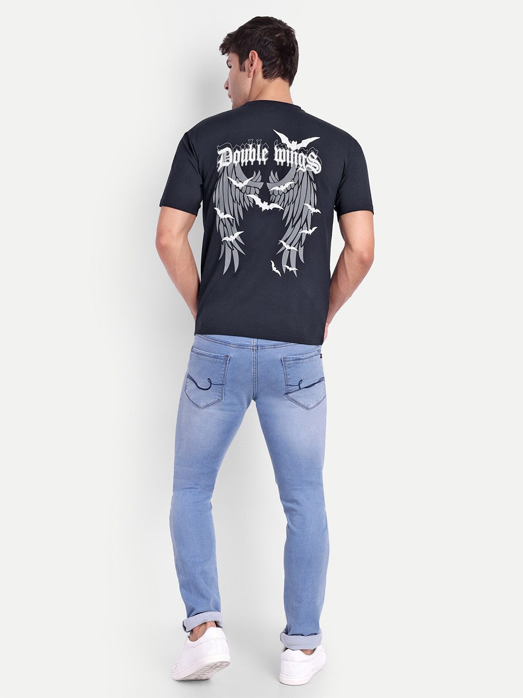 

REPRISE Typography Printed Round Neck Oversized T-shirt, Navy blue