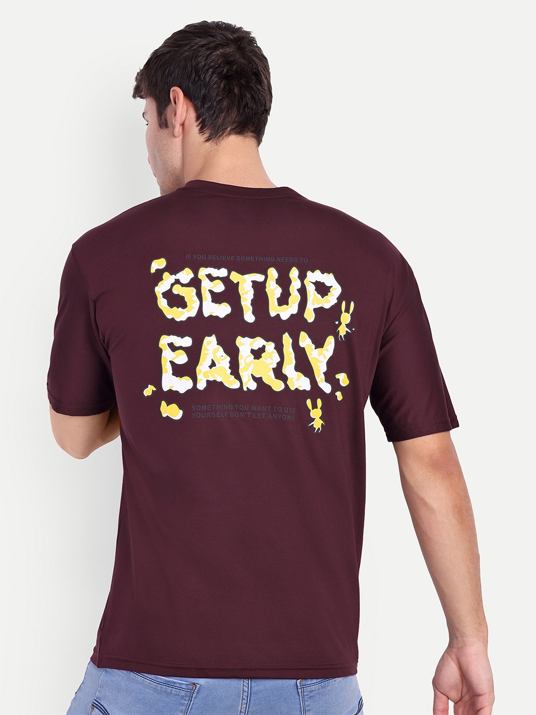 

REPRISE Typography Printed Round Neck Oversized T-shirt, Maroon