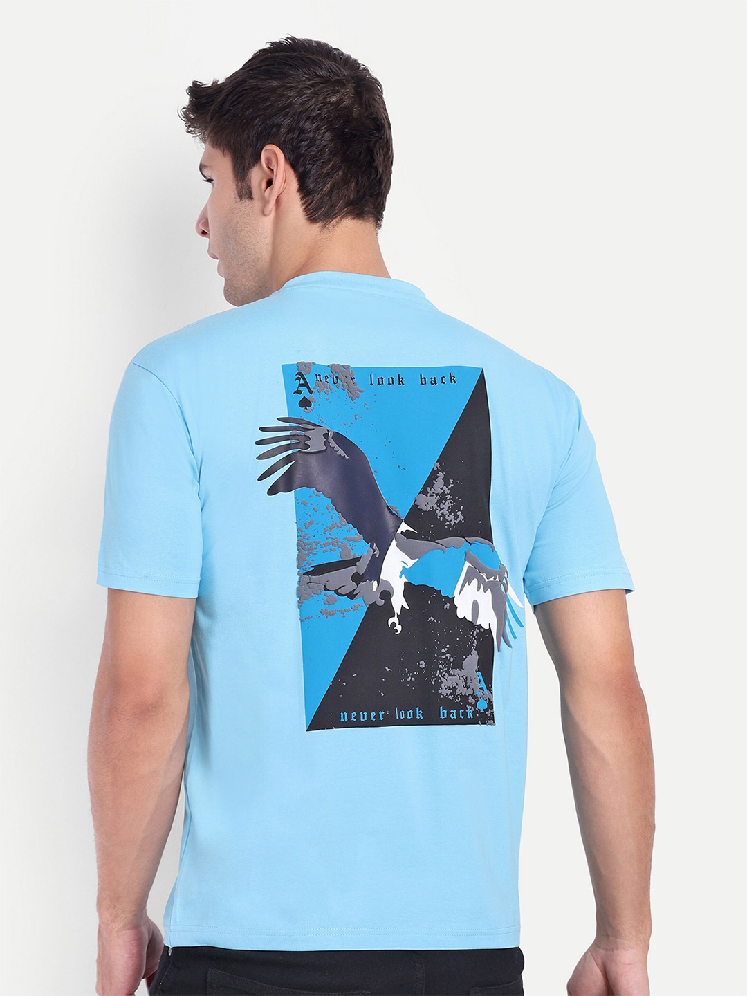 

REPRISE Graphic Printed Round Neck Oversized T-shirt, Turquoise blue