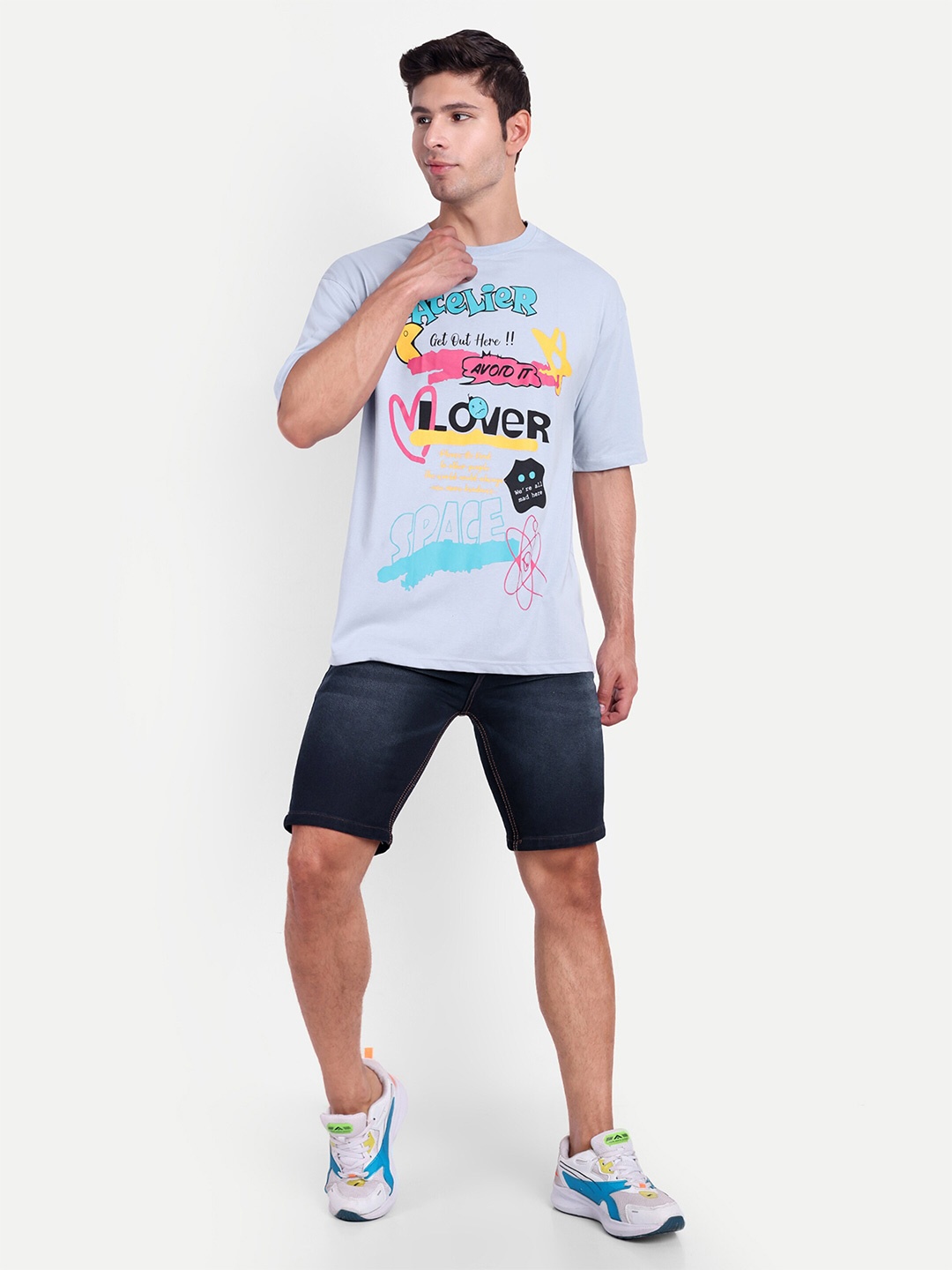 

REPRISE Typography Printed Drop Shoulder Oversized T-shirt, Blue
