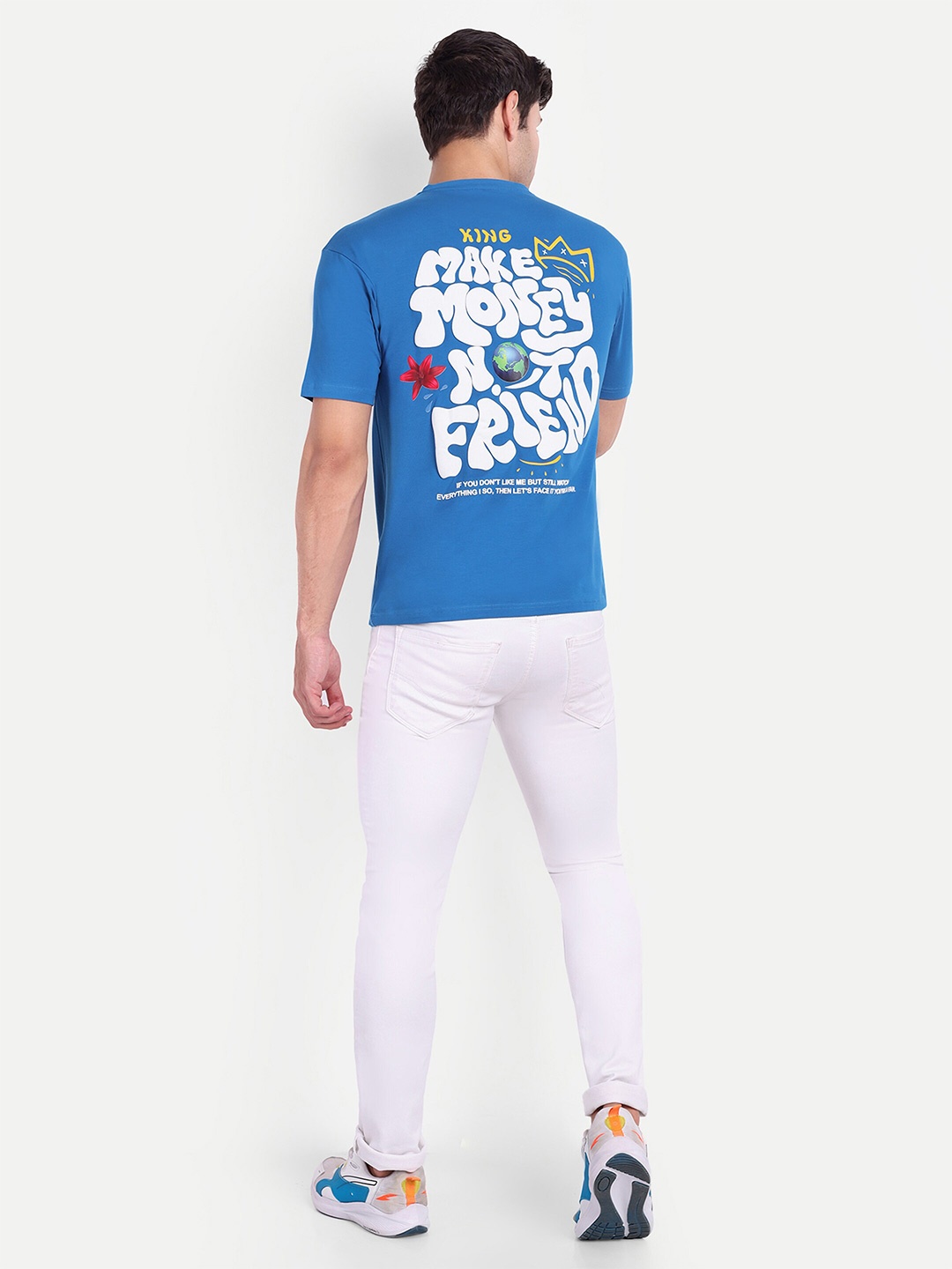 

REPRISE Typography Printed Round Neck Oversized T-shirt, Blue