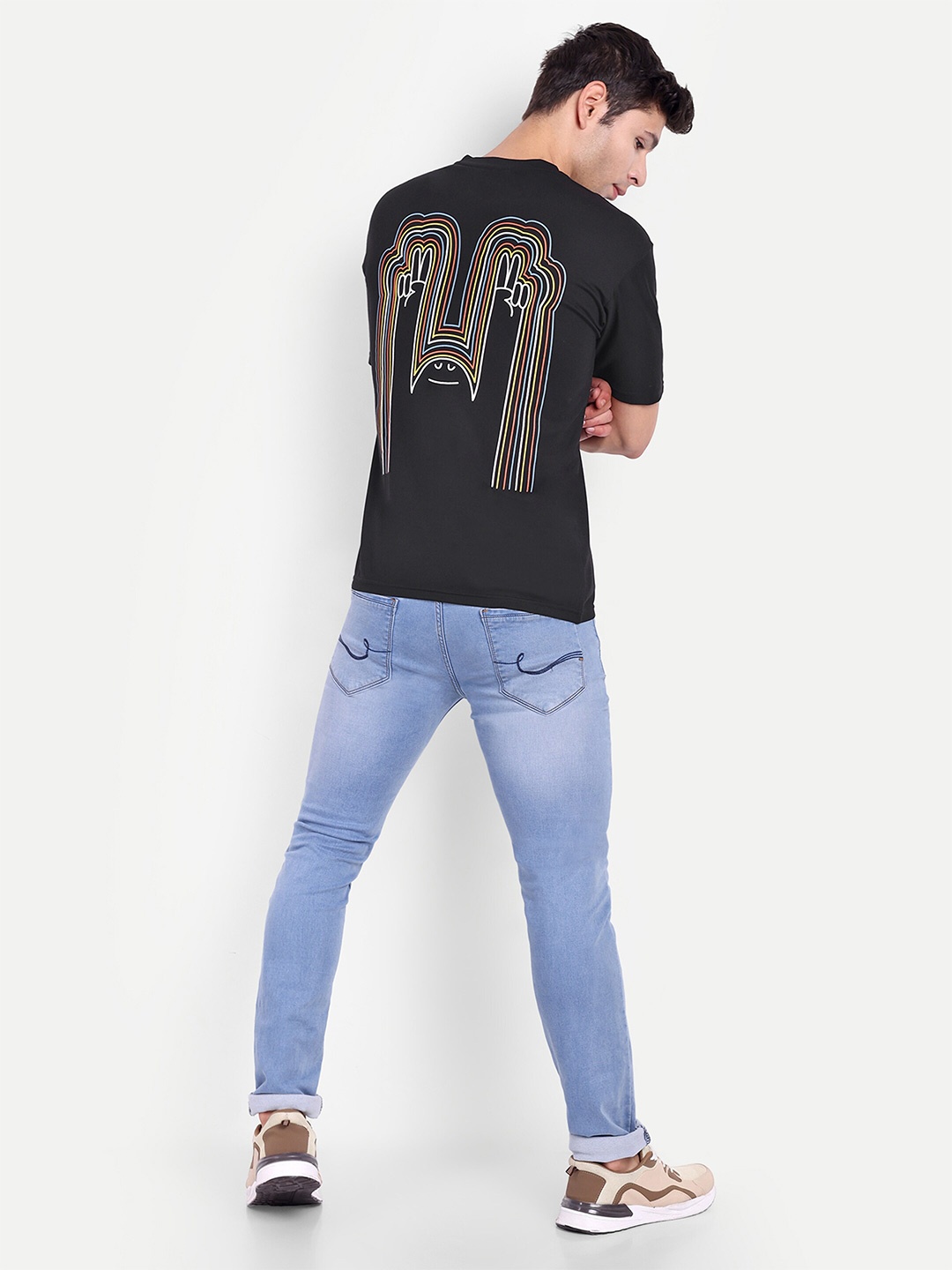 REPRISE Graphic Printed Round Neck Oversized T-shirt, Black