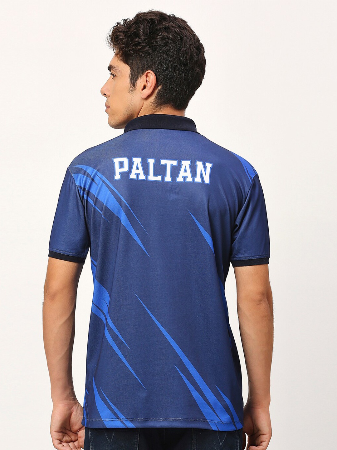 

FanCode Typography Printed Polo Collar Cotton T-shirt, Navy blue