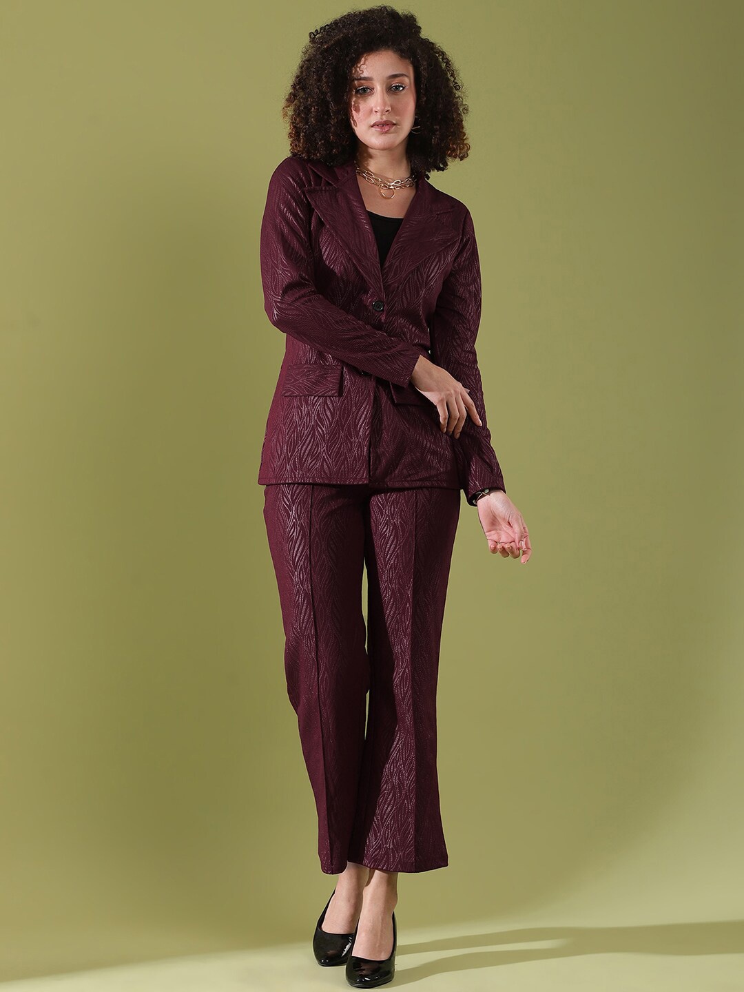 

Selvia Self-Design Blazer & Trouser Co-Ord Set, Maroon