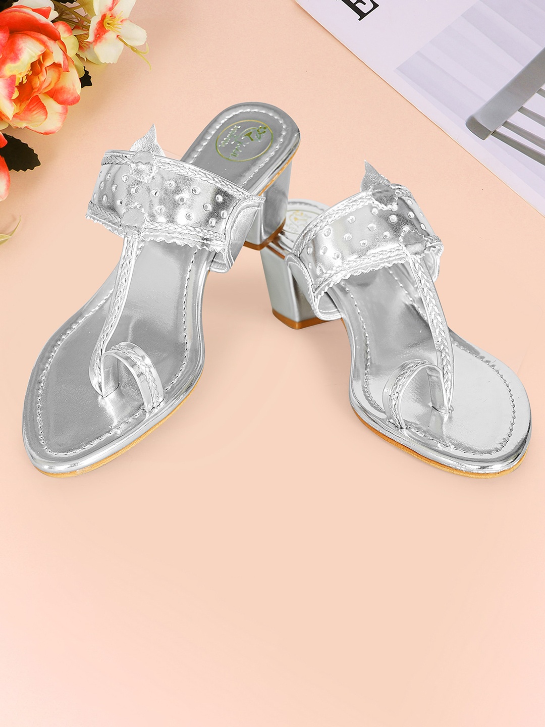 

MEHNAM One Toe Block Heels, Silver