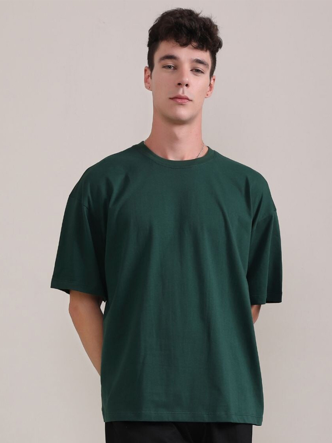 

BOTNIA Unisex Round Neck Oversized Cotton T-shirt, Green