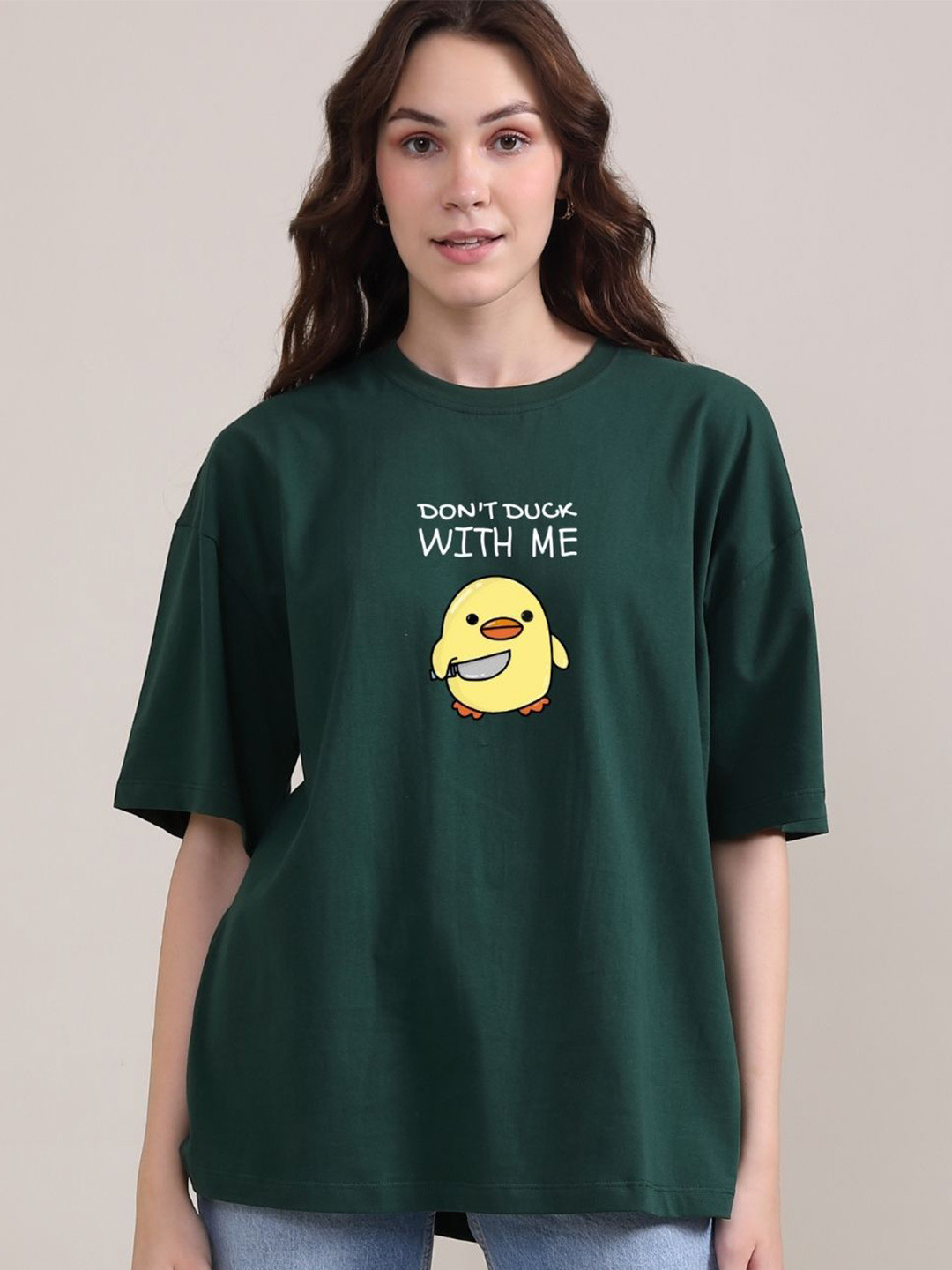 

BOTNIA Unisex Typography Printed Round Neck Oversized Cotton T-shirt, Green