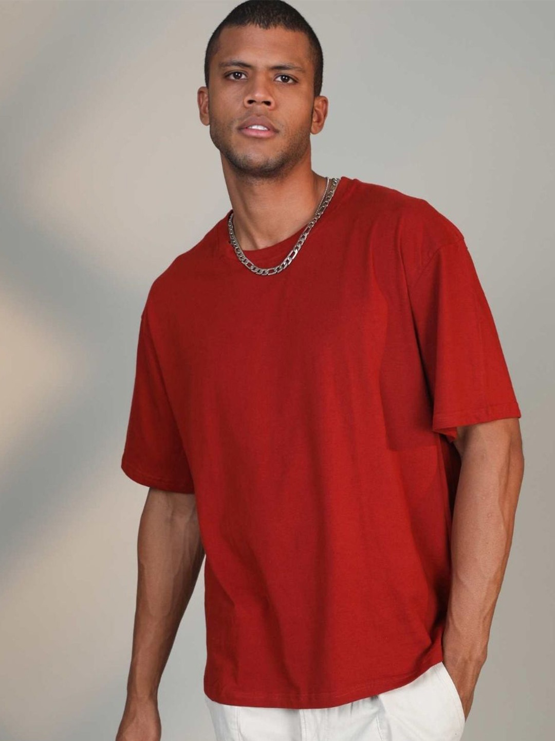 

BOTNIA Unisex Round Neck Oversized Cotton T-shirt, Red