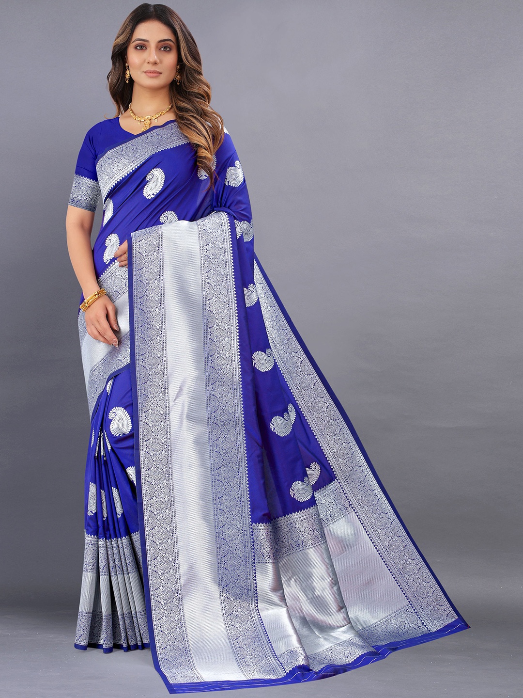 

DIVASTRI Ethnic Motifs Woven Design Zari Banarasi Saree, Blue
