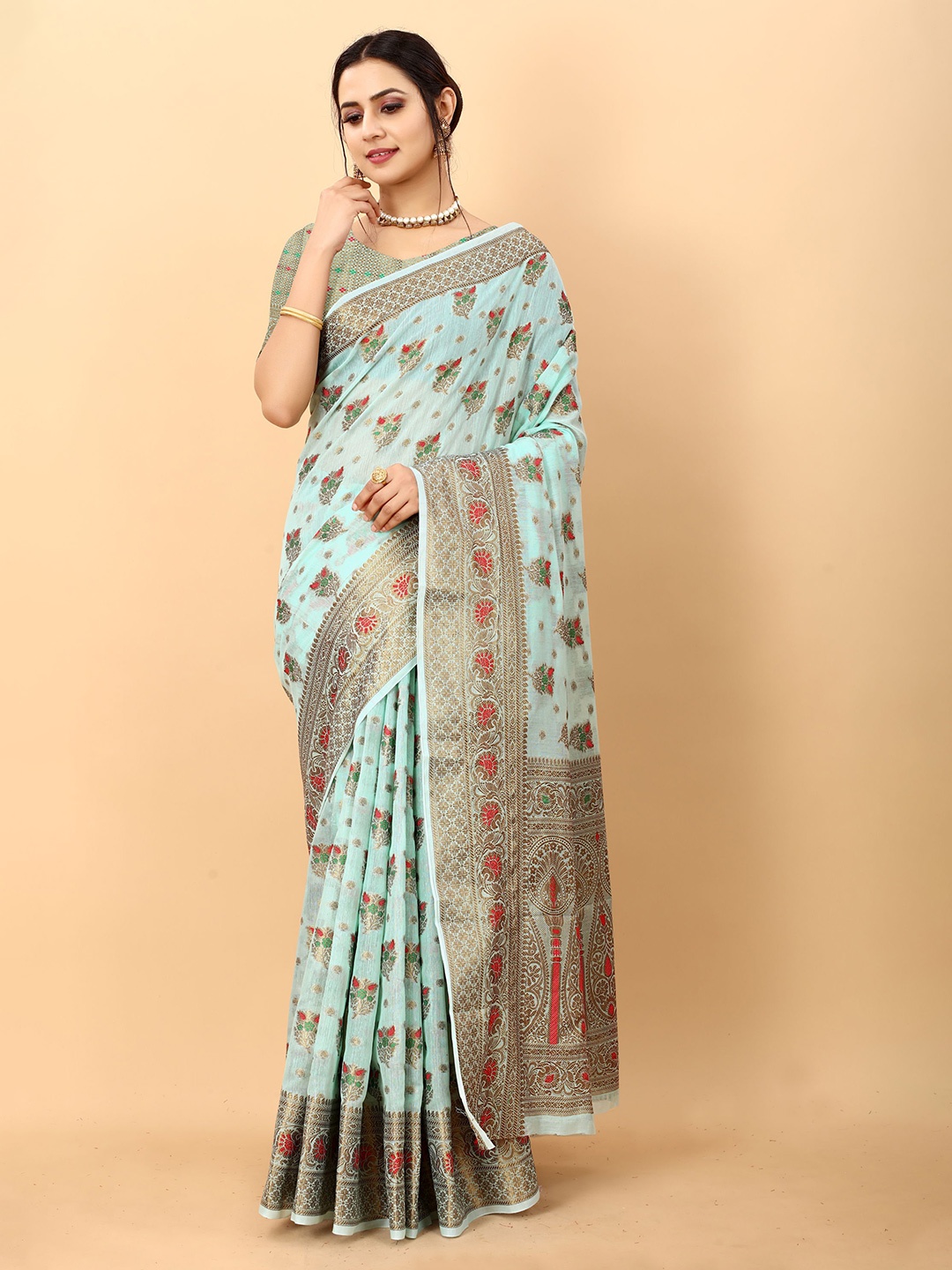 

DIVASTRI Ethnic Motifs Woven Design Zari Detailed Banarasi Saree, Blue