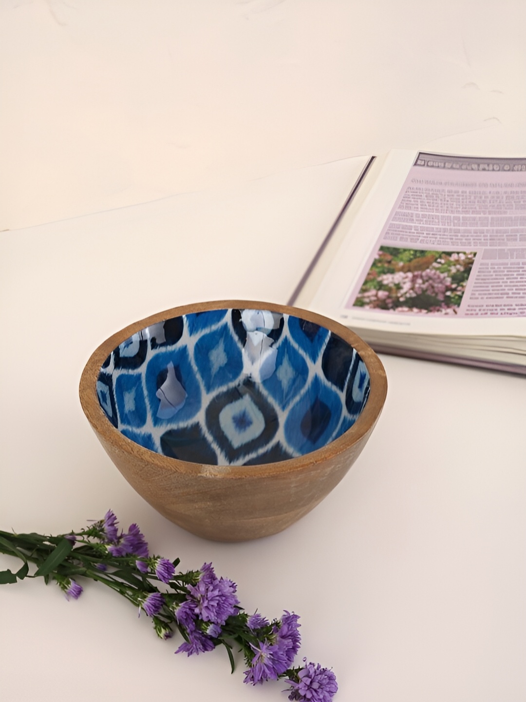 

NURTURE INDIA Blue Printed Wood Enamel Decorative Bowls