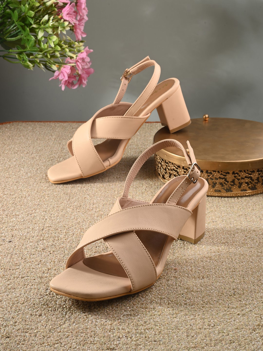 

Mast & Harbour Open Toe Block Heels, Tan