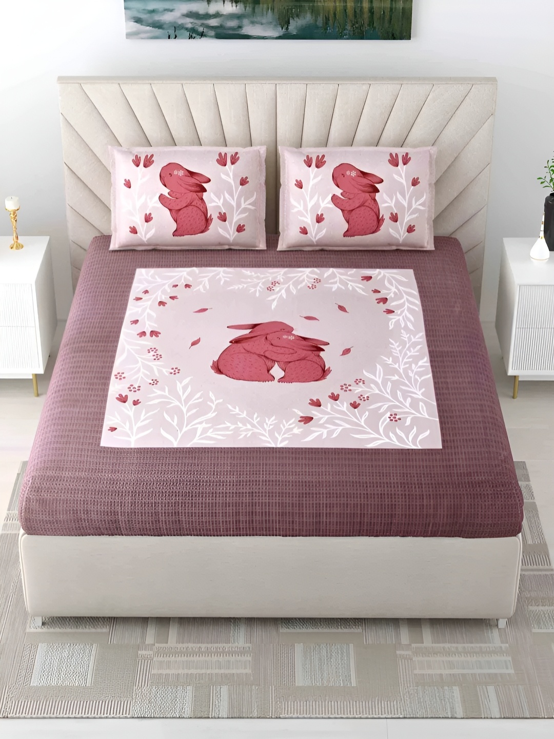 

LIVING ROOTS Super King Size Jaipur Block Print Cotton Double Bedsheet & 2 Pillow Covers, Pink