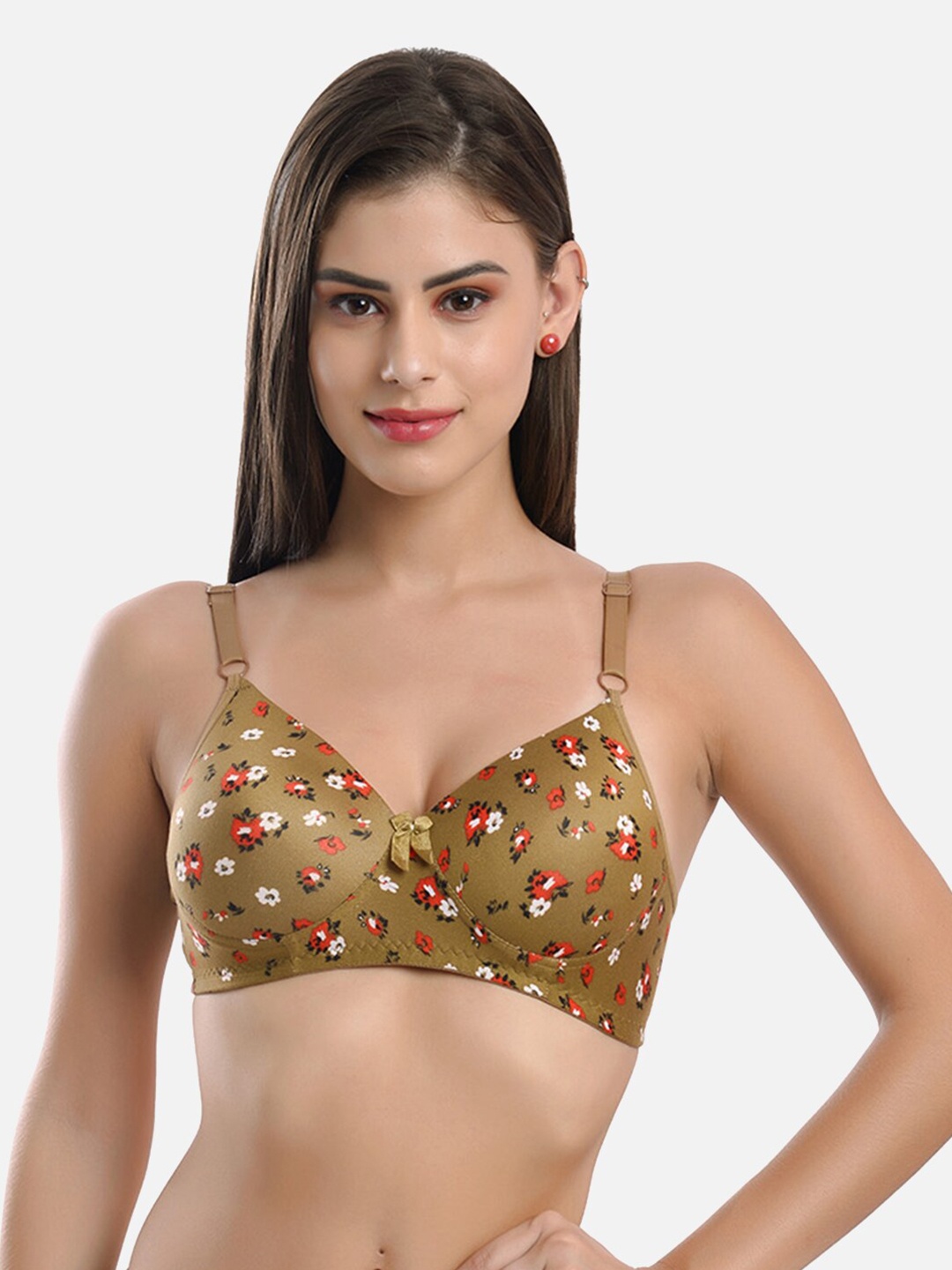 

FIMS Floral Printed Full Coverage Lightly Padded Everyday Bra With All Day Comfort, Green