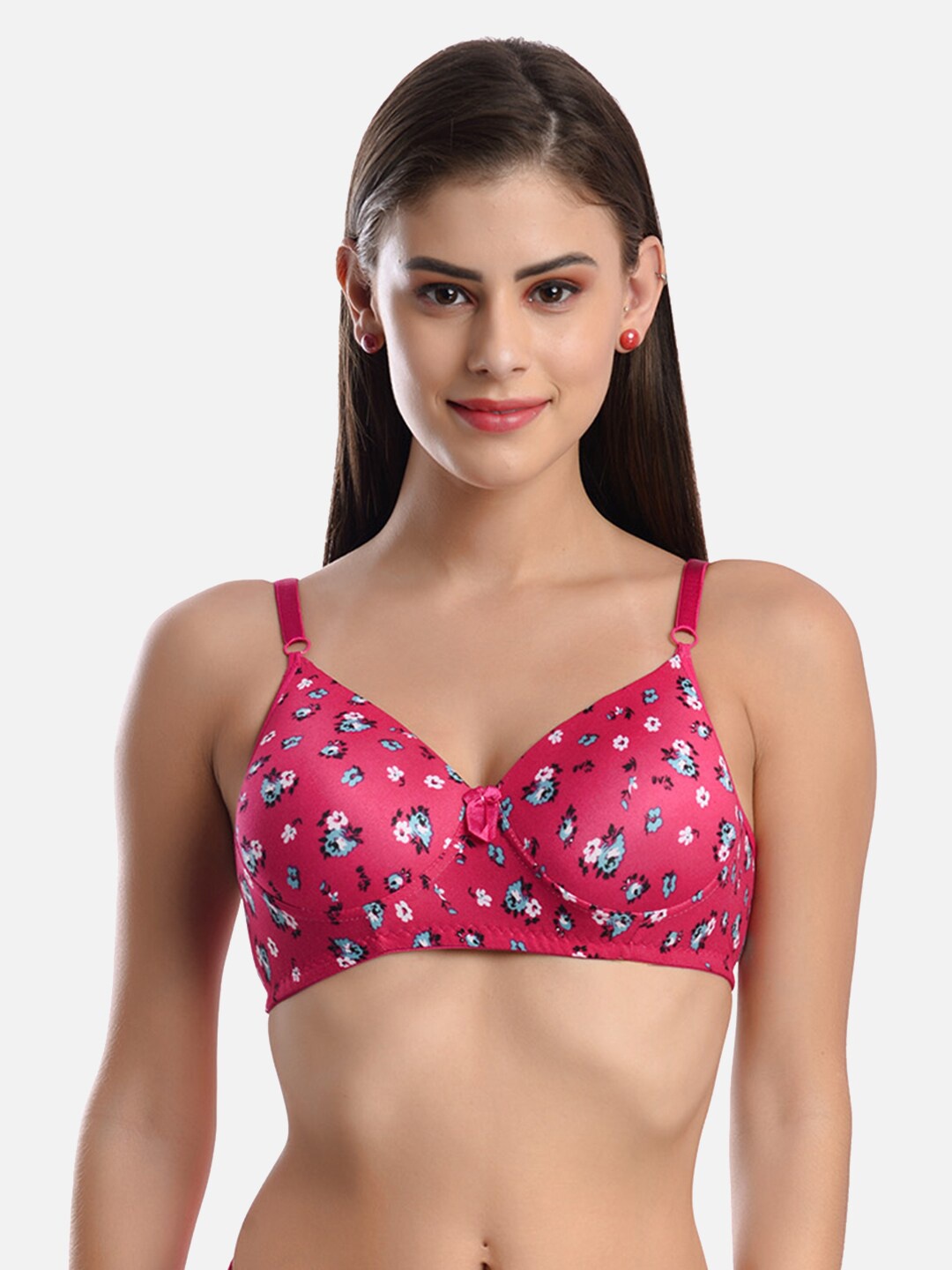 

FIMS Floral Printed Full Coverage Lightly Padded Everyday Bra With All Day Comfort, Pink