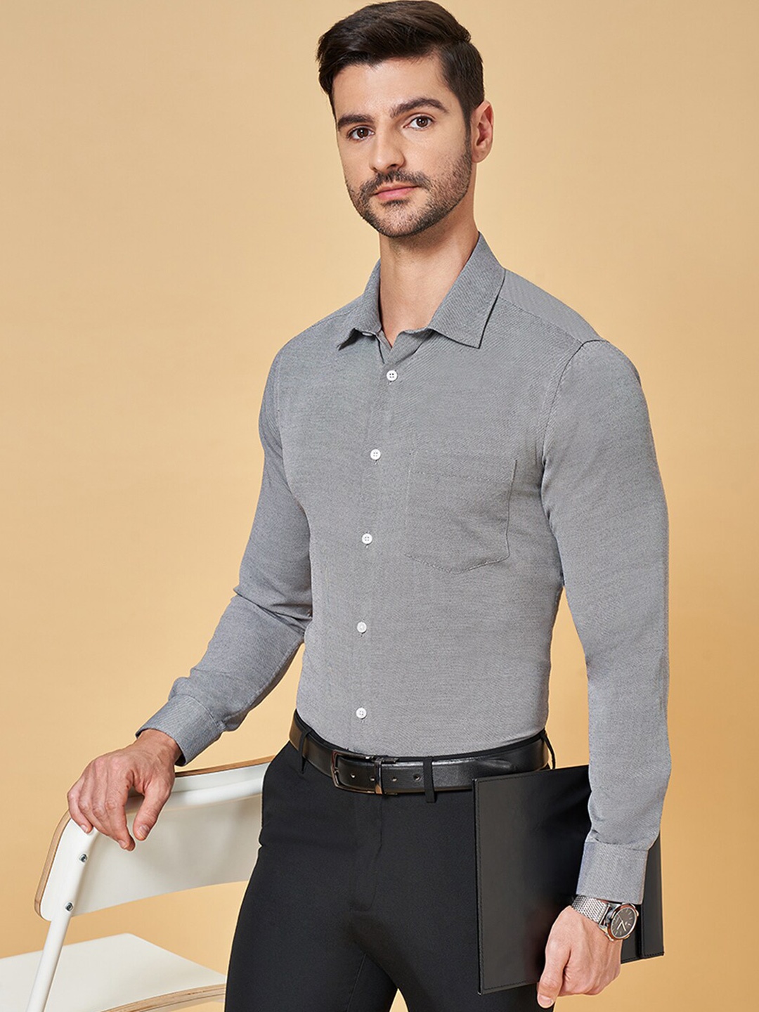 

BYFORD by Pantaloons Slim Fit Formal Shirt, Charcoal