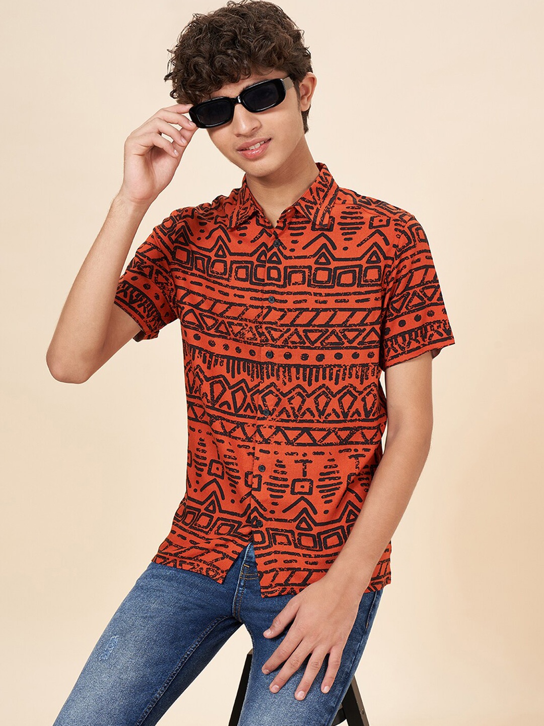 

Coolsters by Pantaloons Boys Abstract Printed Casual Shirt, Rust