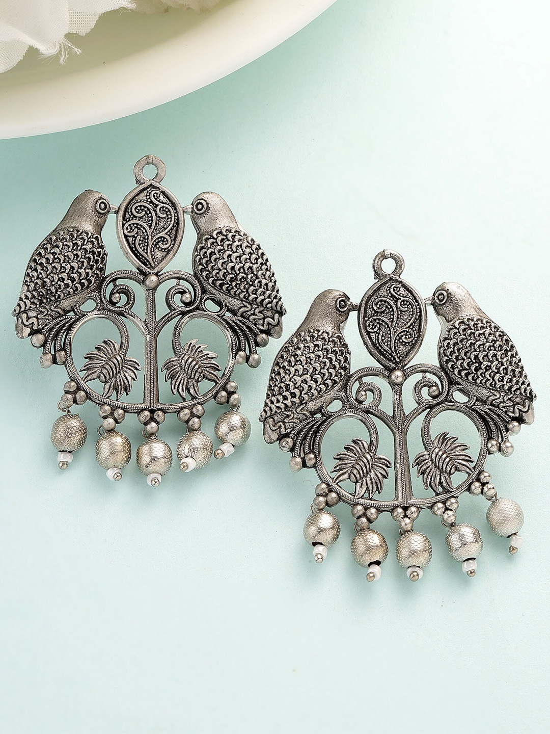 

KARATCART Silver-Plated Contemporary Oxidised Jhumkas