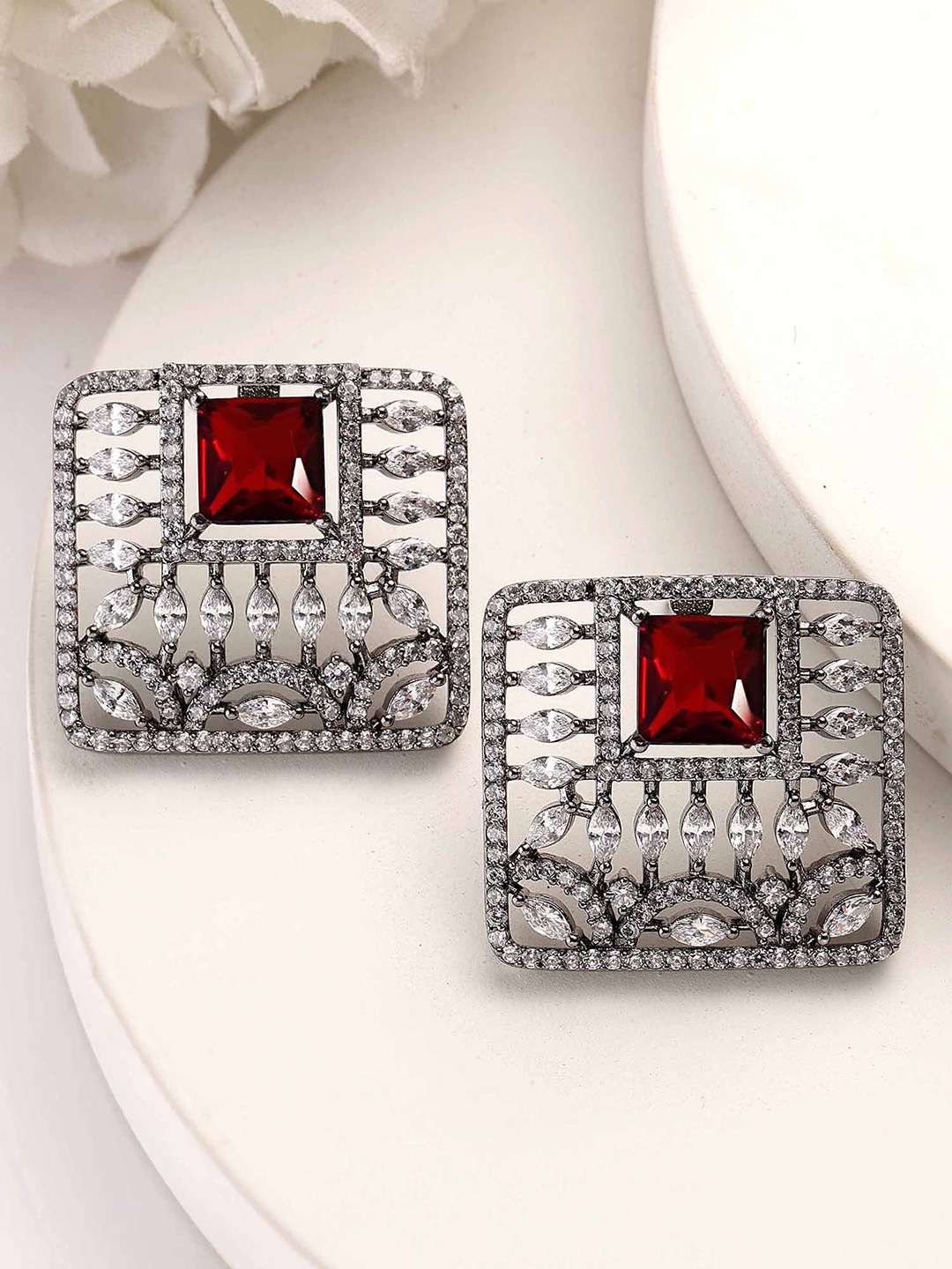 

KARATCART Silver Plated Contemporary Stud Earrings, Red