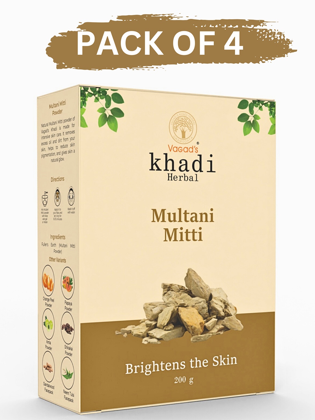

Vagads Set of 4 Khadi Multani Mitti For Brightning Skin - 200 g each, Brown