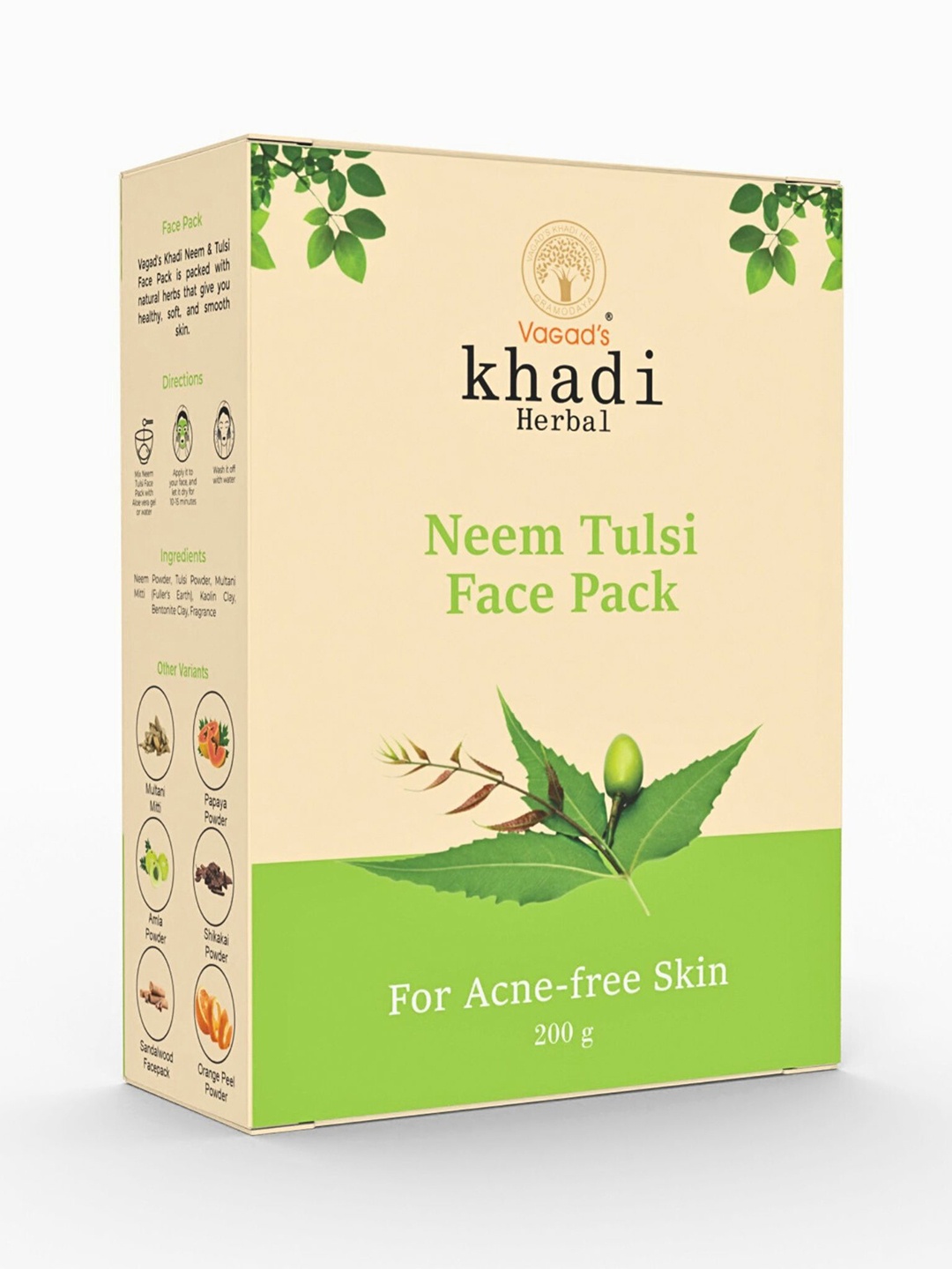 

Vagads Khadi Neem Tulsi Face Pack For Acne Free Skin - 200g, Green