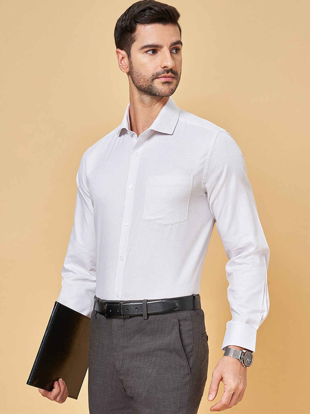 

Peregrine by Pantaloons Checked Pure Cotton Formal Shirt, White