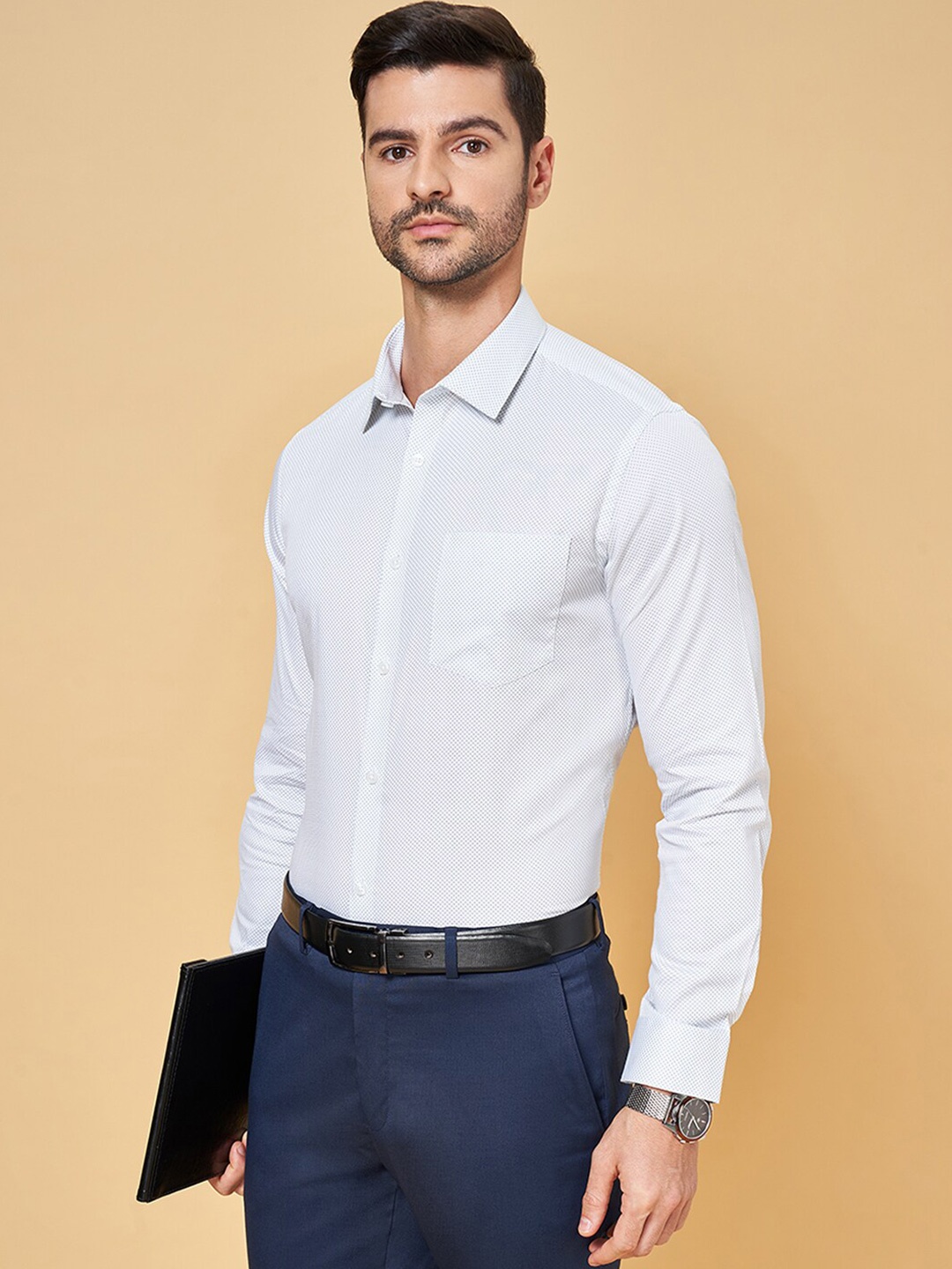 

Peregrine by Pantaloons Micro Ditsy Printed Slim Fit Cotton Formal Shirt, White