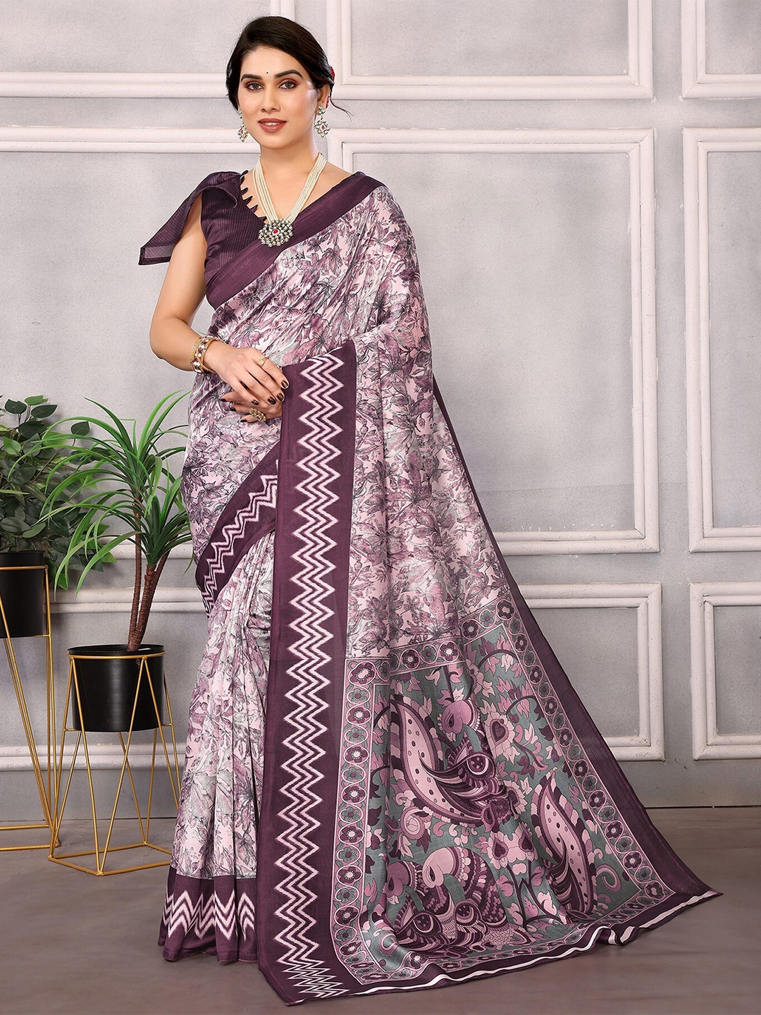 

KALINI Floral Mysore Silk Saree, Purple
