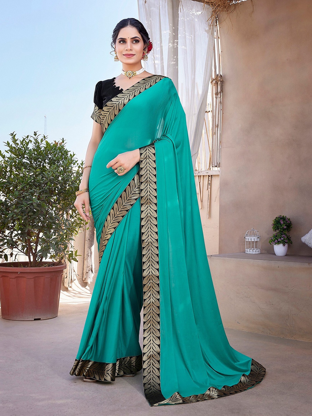 

KALINI Zari Saree, Teal