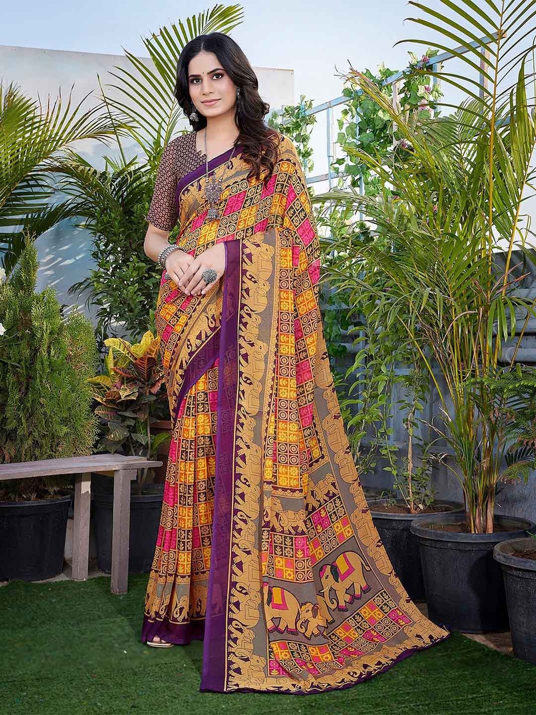 

KALINI Ethnic Woven Design Leheriya Saree, Purple