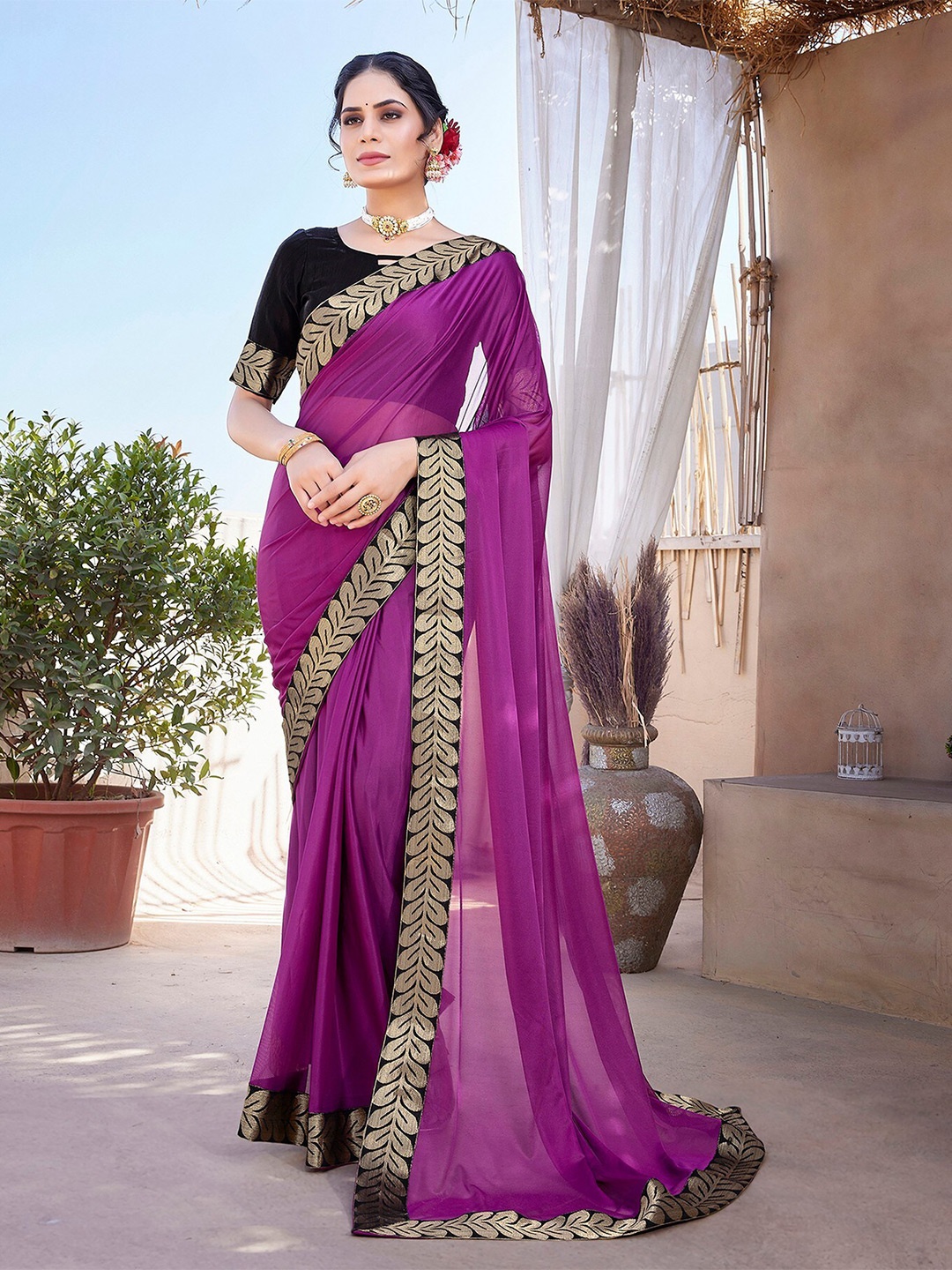 

KALINI Woven Design Saree, Purple