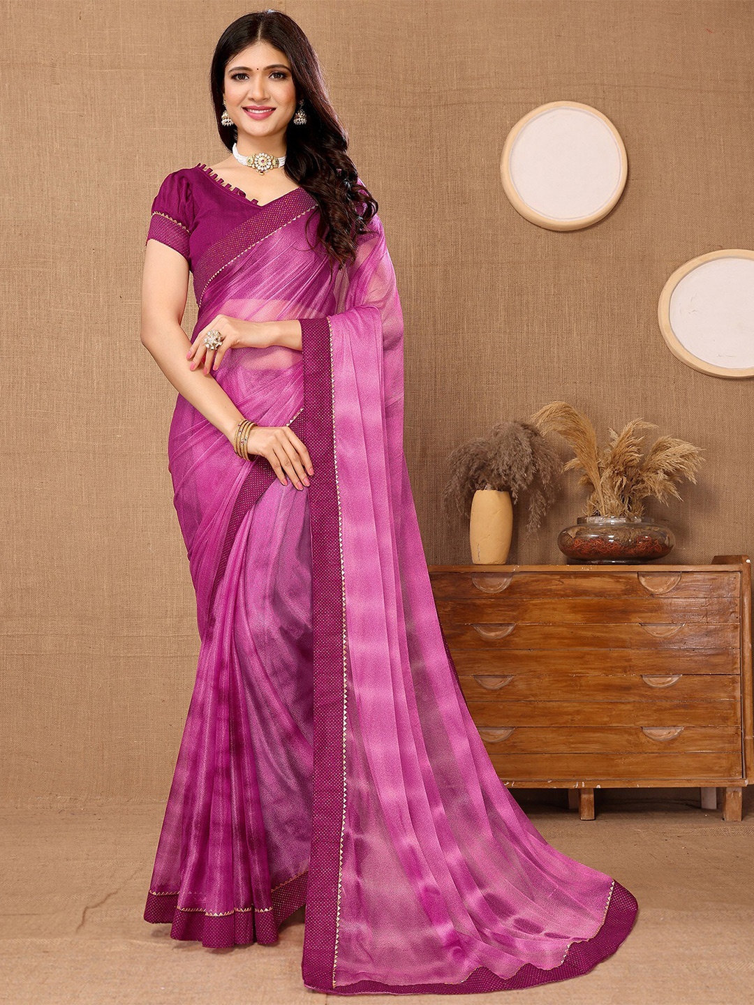

KALINI Ombre Leheriya Saree, Purple